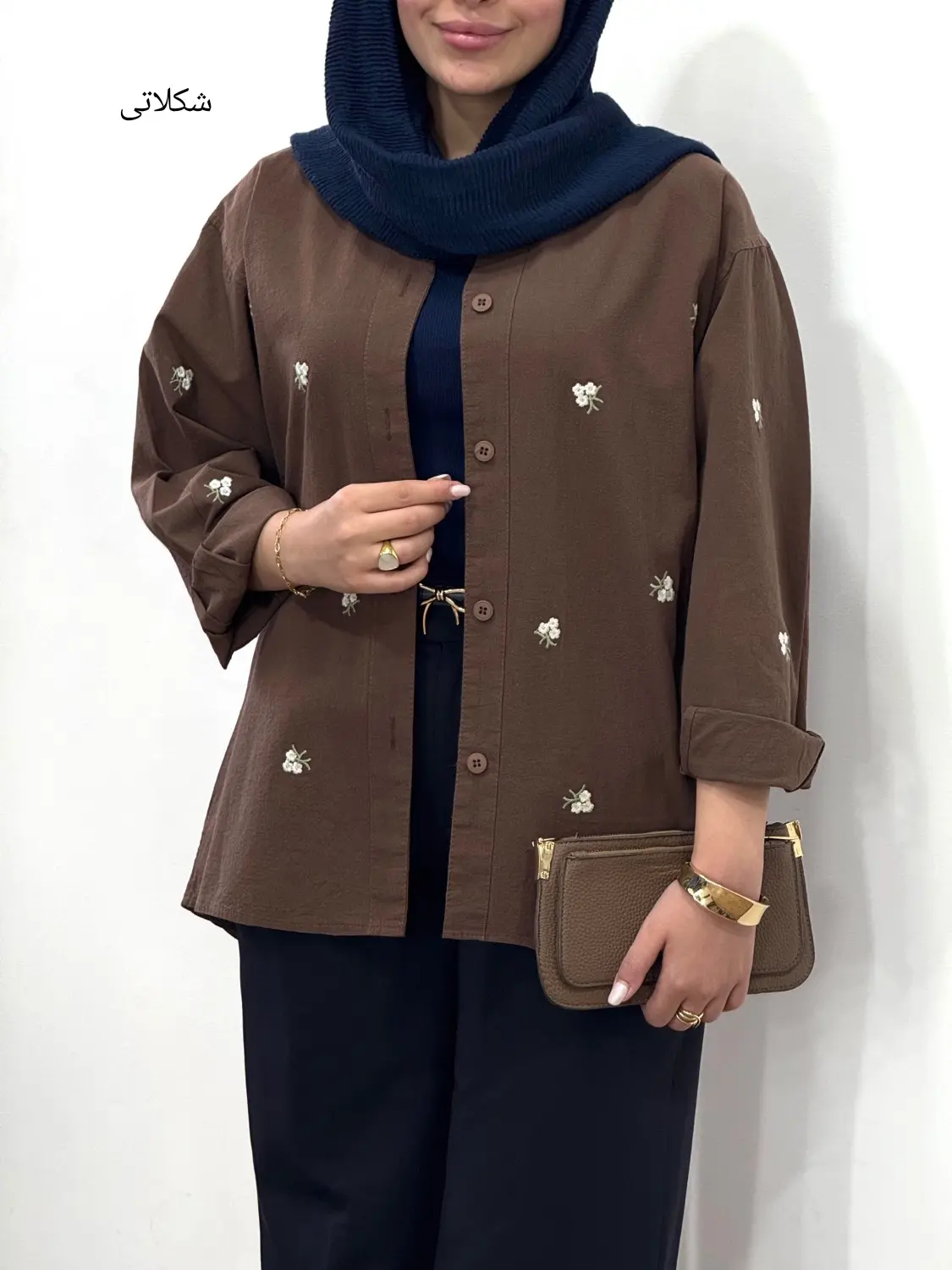 تونیک مانتویی لینن گلدوزی غنچه